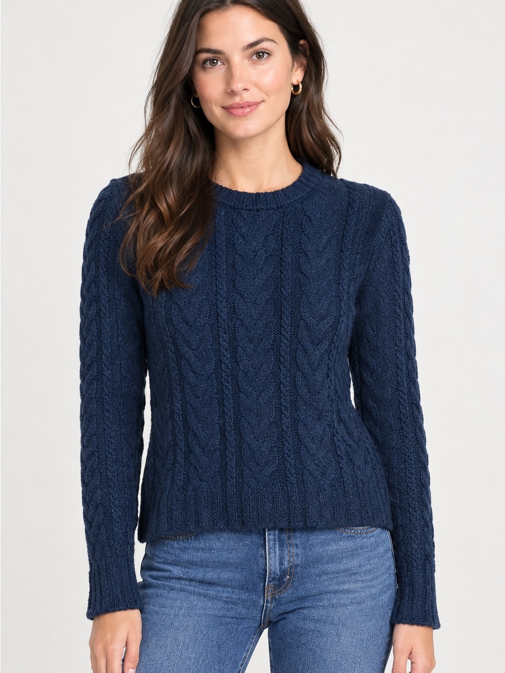 J. Crew Navy Blue Cable-Knit Crewneck Classic Sweater M